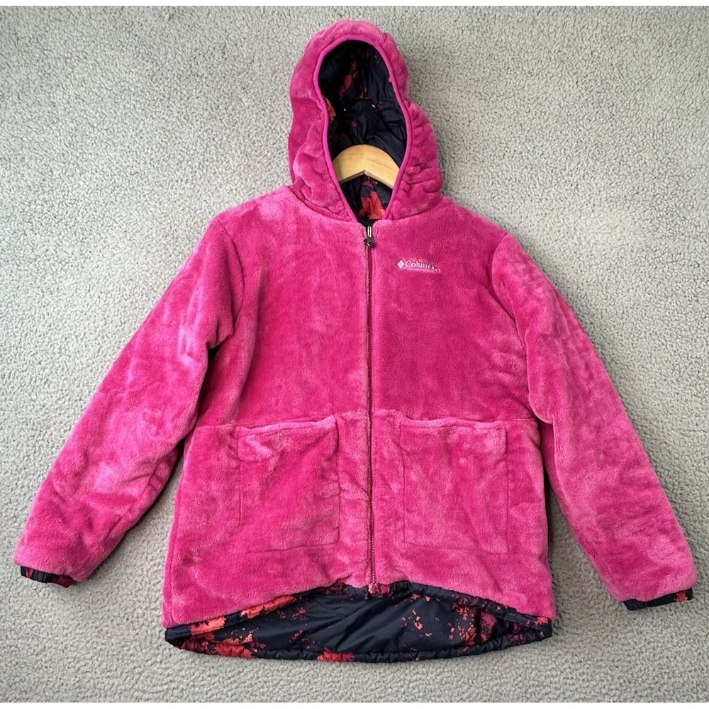 Columbia Girls Big Fir Reversible Jacket Navy/Pink Youth Size XL 18/20 Hooded